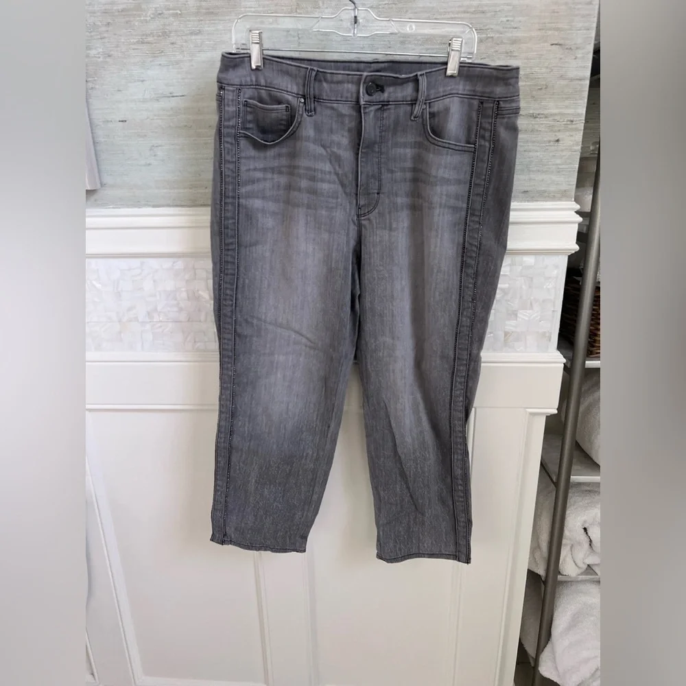 14s 14 short whbm straight embellished jeans gray side stripe beads cropped